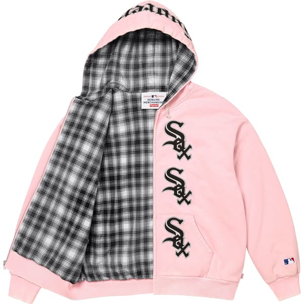 Supreme Chicago White Sox Zip Up Hooded Sweatshirt - Light Pink (front)