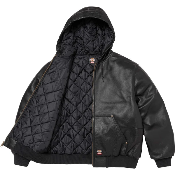 Supreme Dickies Hooded Leather Work Jacket - Black (front)