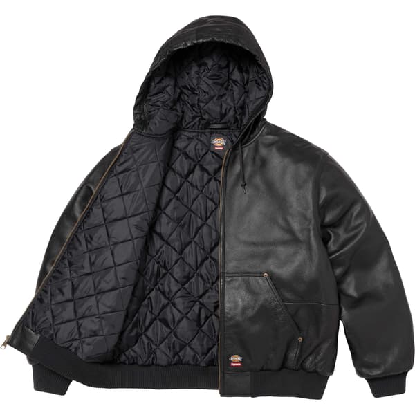 Supreme Dickies Hooded Leather Work Jacket - Black (front)