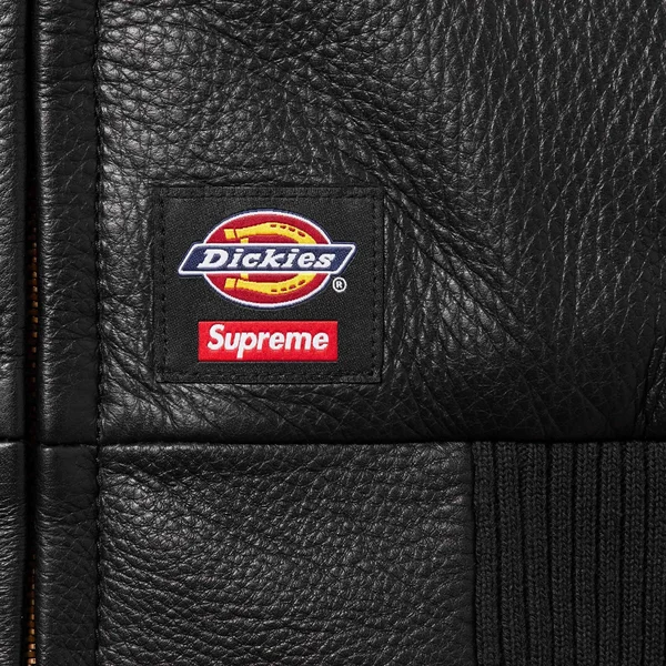 Supreme Dickies Hooded Leather Work Jacket - Black (front)