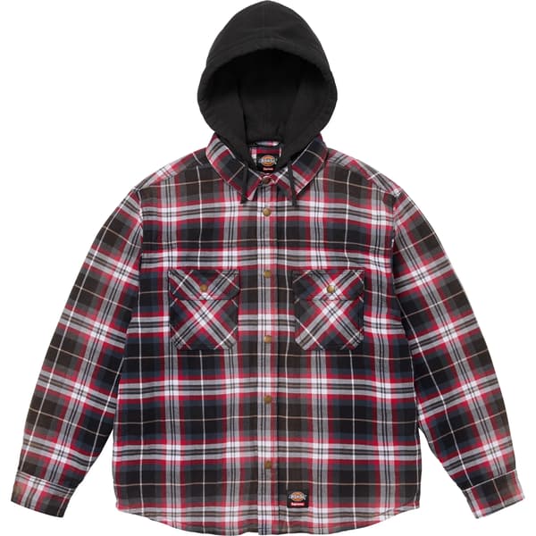 Supreme Dickies Lined Zip Up Hooded Flannel Shirt - Black (front)