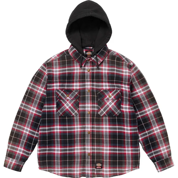 Supreme Dickies Lined Zip Up Hooded Flannel Shirt - Black (front)