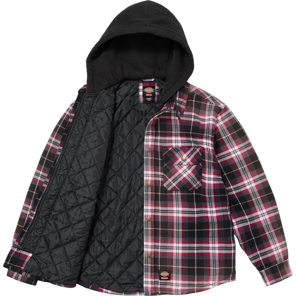 Supreme Dickies Lined Zip Up Hooded Flannel Shirt - Black (front)