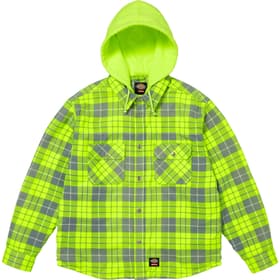 Supreme Dickies Lined Zip Up Hooded Flannel Shirt Fluorescent Green