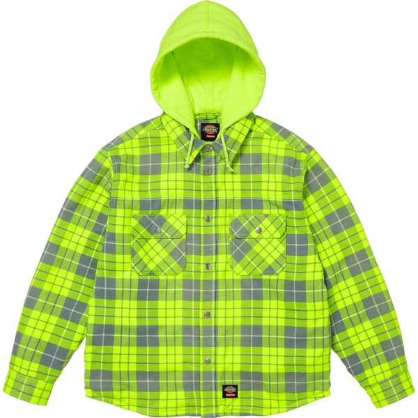 Supreme Dickies Lined Zip Up Hooded Flannel Shirt - Fluorescent Green (front)