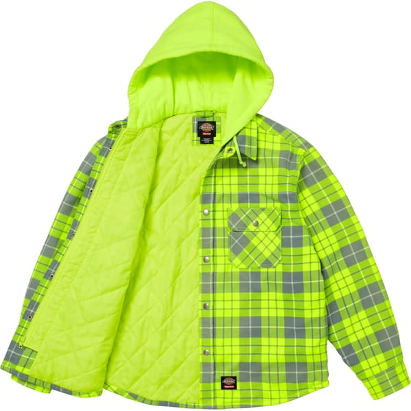 Supreme Dickies Lined Zip Up Hooded Flannel Shirt - Fluorescent Green (front)