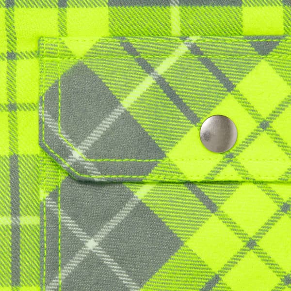 Supreme Dickies Lined Zip Up Hooded Flannel Shirt - Fluorescent Green (front)