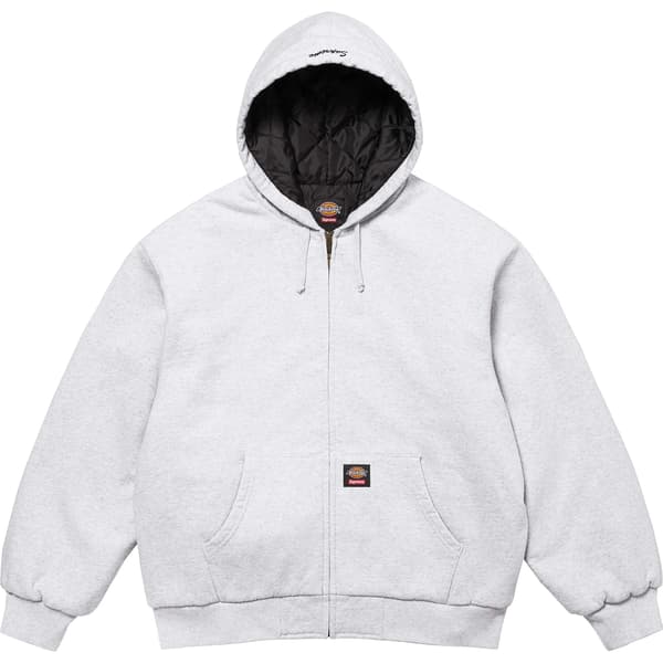 Supreme Dickies Quilted Lined Zip Up Hooded Sweatshirt - Ash Grey (front)