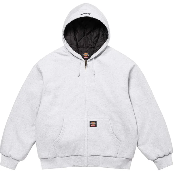 Supreme Dickies Quilted Lined Zip Up Hooded Sweatshirt - Ash Grey (front)