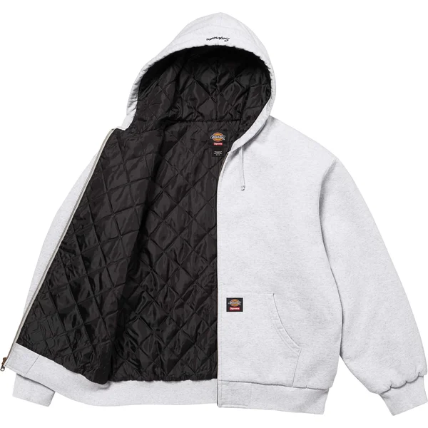 Supreme Dickies Quilted Lined Zip Up Hooded Sweatshirt - Ash Grey (front)