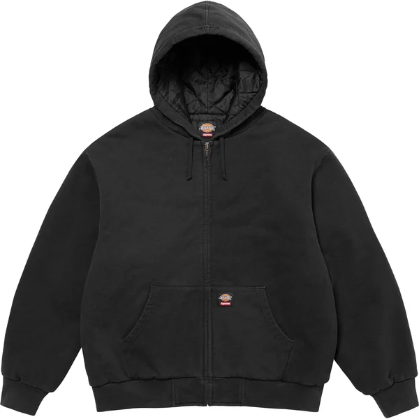 Supreme Dickies Quilted Lined Zip Up Hooded Sweatshirt - Black (front)