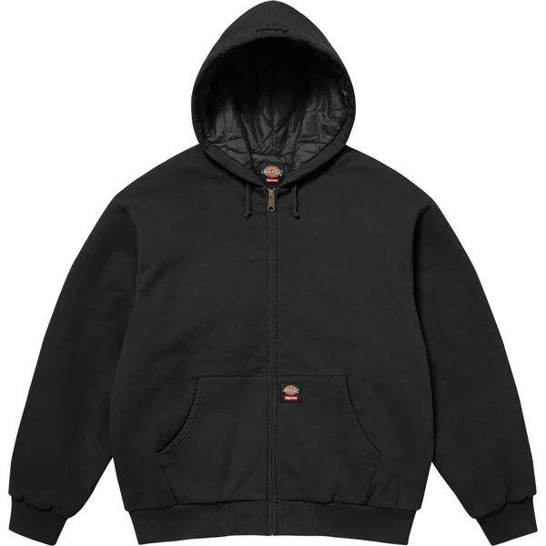 Supreme Dickies Quilted Lined Zip Up Hooded Sweatshirt - Black (front)