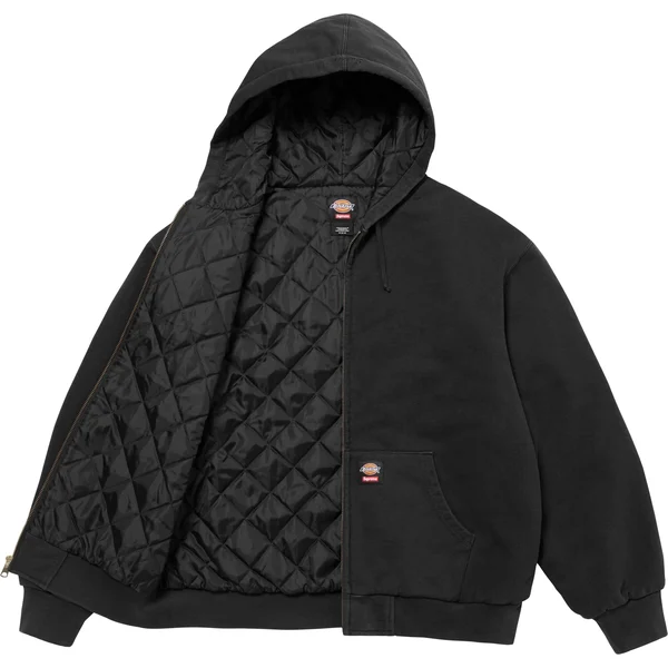 Supreme Dickies Quilted Lined Zip Up Hooded Sweatshirt - Black (front)