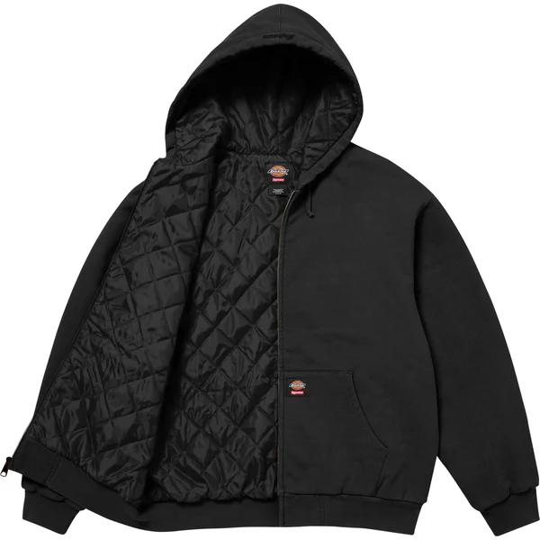 Supreme Dickies Quilted Lined Zip Up Hooded Sweatshirt - Black (front)