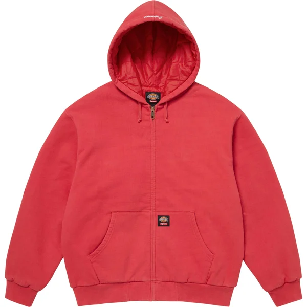 Supreme Dickies Quilted Lined Zip Up Hooded Sweatshirt - Burnt Red (front)