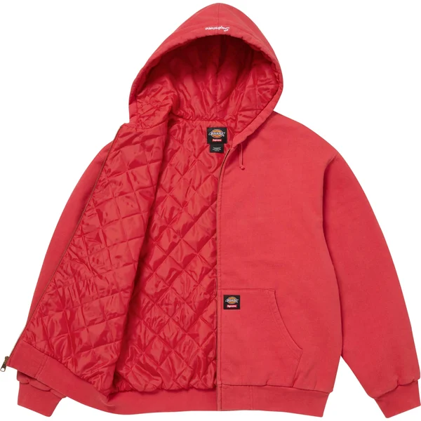 Supreme Dickies Quilted Lined Zip Up Hooded Sweatshirt - Burnt Red (front)