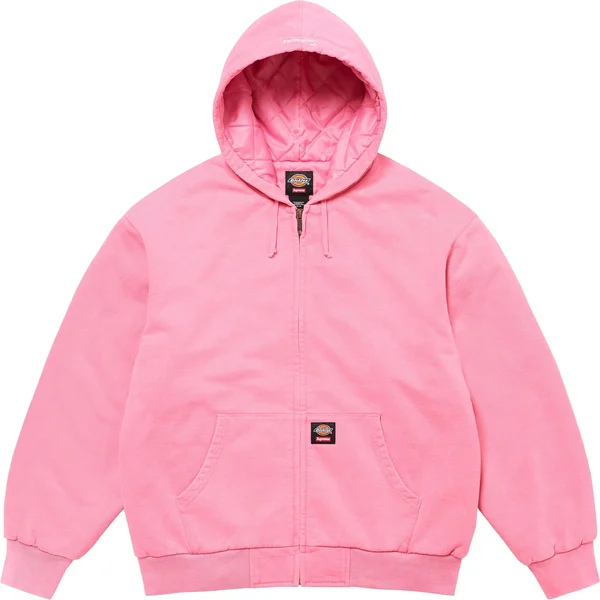 Supreme Dickies Quilted Lined Zip Up Hooded Sweatshirt - Dusty Pink (front)