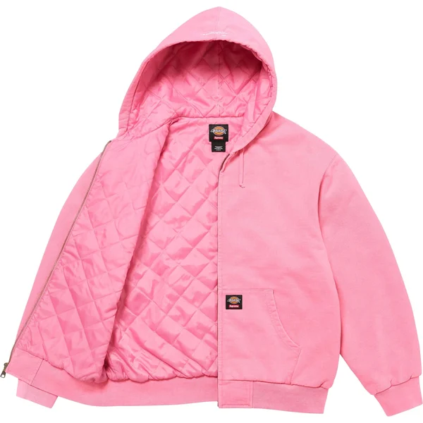 Supreme Dickies Quilted Lined Zip Up Hooded Sweatshirt - Dusty Pink (front)