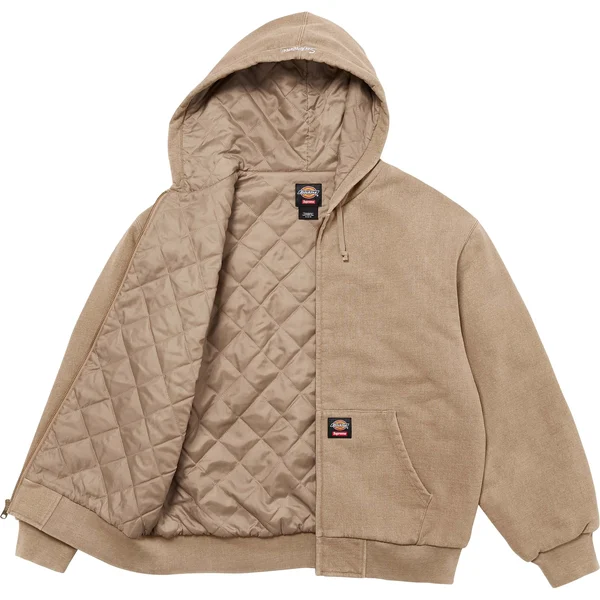 Supreme Dickies Quilted Lined Zip Up Hooded Sweatshirt - Light Tan (front)