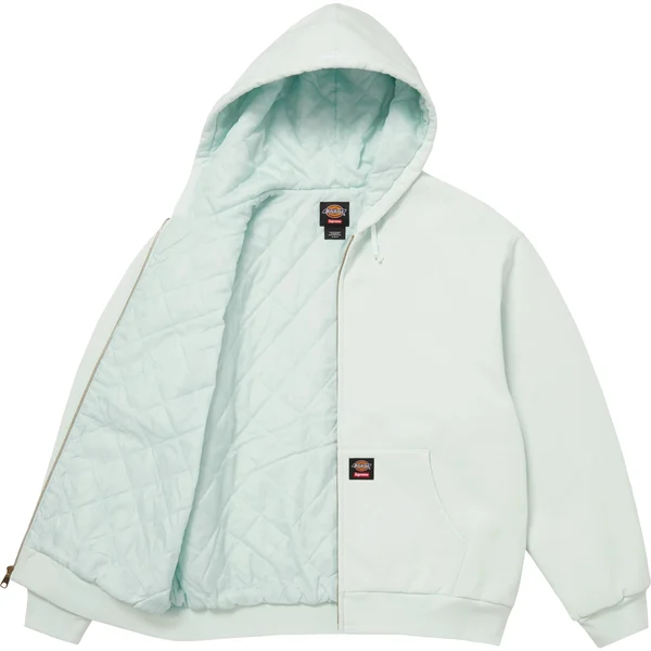 Supreme Dickies Quilted Lined Zip Up Hooded Sweatshirt - Pale Blue (front)