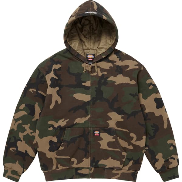 Supreme Dickies Quilted Lined Zip Up Hooded Sweatshirt - Woodland Camo (front)
