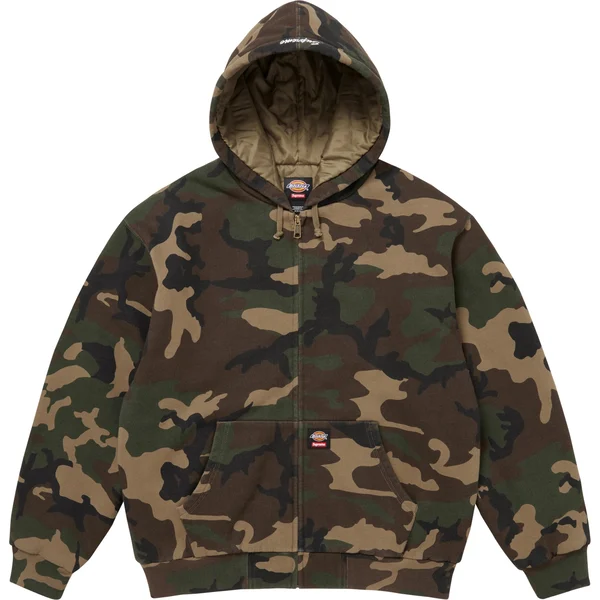 Supreme Dickies Quilted Lined Zip Up Hooded Sweatshirt - Woodland Camo (front)