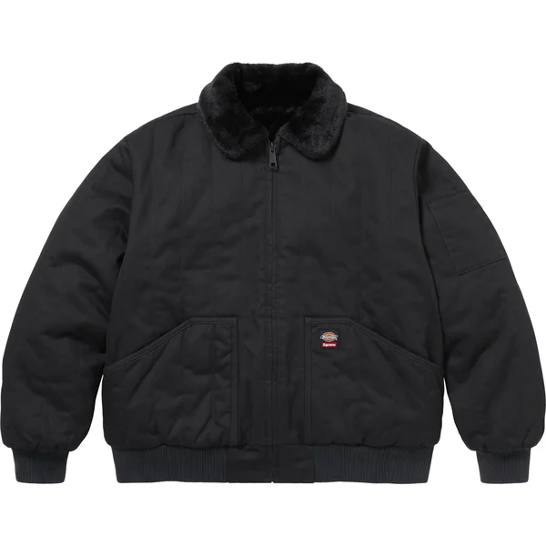 Supreme Dickies Reversible Quilted Faux Fur Work Jacket - Black (front)