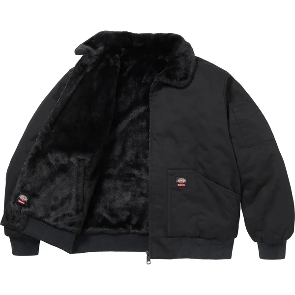 Supreme Dickies Reversible Quilted Faux Fur Work Jacket - Black (front)