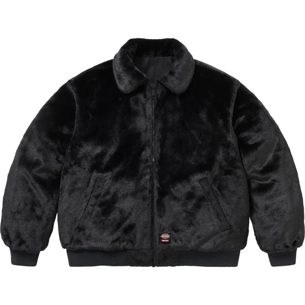 Supreme Dickies Reversible Quilted Faux Fur Work Jacket - Black (front)