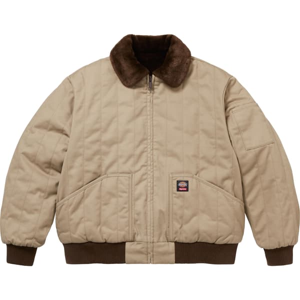 Supreme Dickies Reversible Quilted Faux Fur Work Jacket - Tan (front)