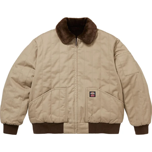 Supreme Dickies Reversible Quilted Faux Fur Work Jacket - Tan (front)