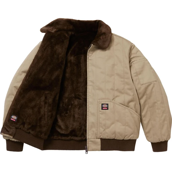Supreme Dickies Reversible Quilted Faux Fur Work Jacket - Tan (front)