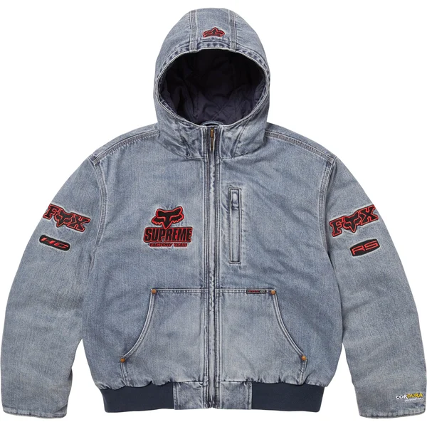 Supreme Fox Racing Hooded Work Jacket - Denim (front)