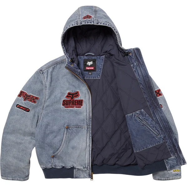 Supreme Fox Racing Hooded Work Jacket - Denim (front)