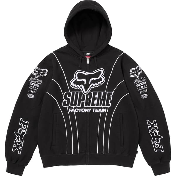 Supreme Fox Racing Zip Up Hooded Sweatshirt - Black (front)
