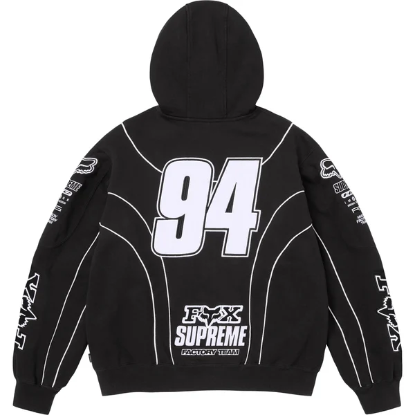 Supreme Fox Racing Zip Up Hooded Sweatshirt - Black (front)