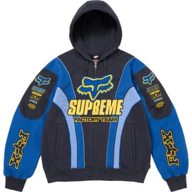 Supreme Fox Racing Zip Up Hooded Sweatshirt Navy
