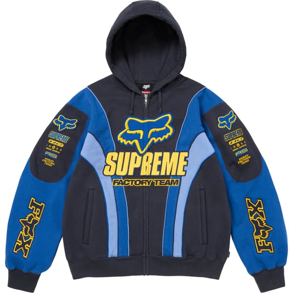Supreme Fox Racing Zip Up Hooded Sweatshirt - Navy (front)