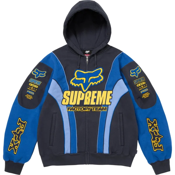 Supreme Fox Racing Zip Up Hooded Sweatshirt - Navy (front)