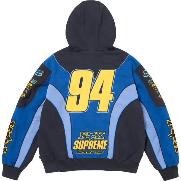 Supreme Fox Racing Zip Up Hooded Sweatshirt - Navy (front)