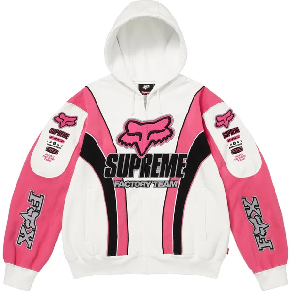 Supreme Fox Racing Zip Up Hooded Sweatshirt - White (front)