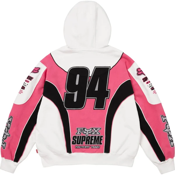 Supreme Fox Racing Zip Up Hooded Sweatshirt - White (front)