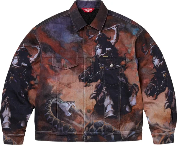 Supreme Frank Frazetta Faux Shearling Lined Trucker Jacket - Multicolor (front)