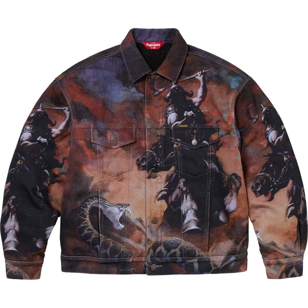 Supreme Frank Frazetta Faux Shearling Lined Trucker Jacket - Multicolor (front)
