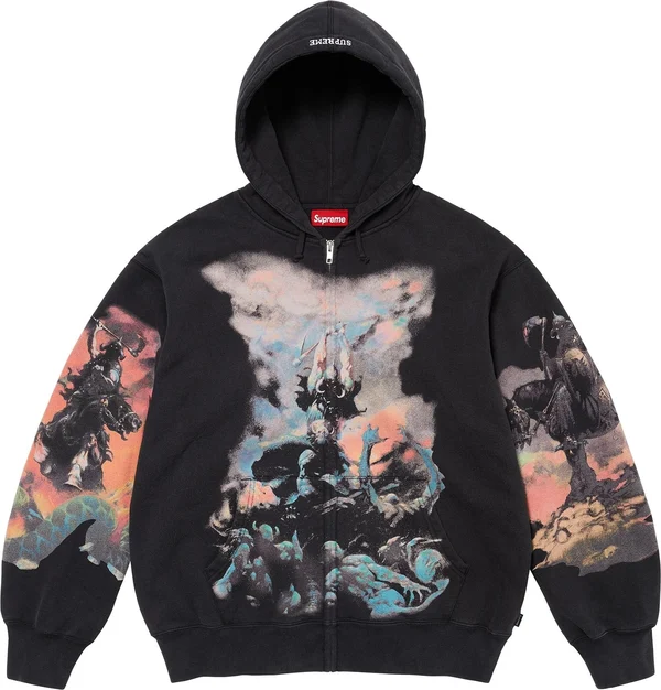 Supreme Frank Frazetta Zip Up Hooded Sweatshirt - Black (front)