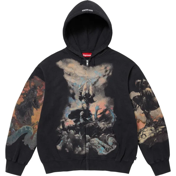 Supreme Frank Frazetta Zip Up Hooded Sweatshirt - Black (front)