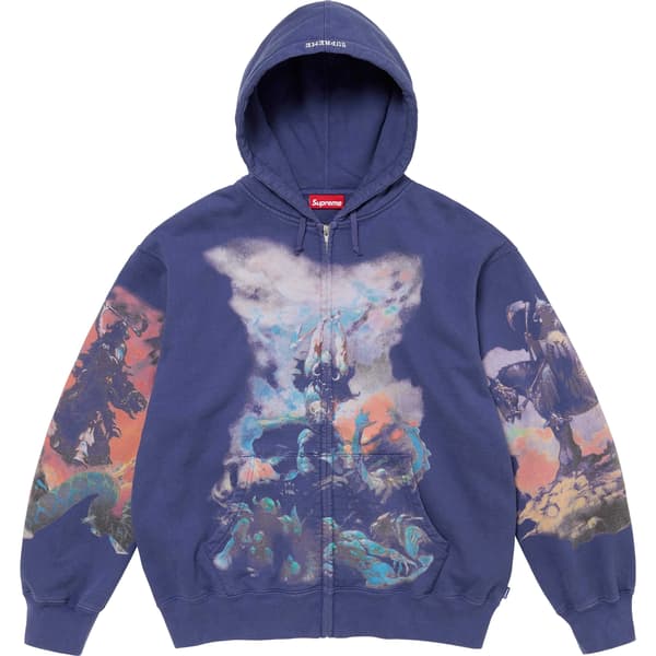 Supreme Frank Frazetta Zip Up Hooded Sweatshirt - Washed Navy (front)