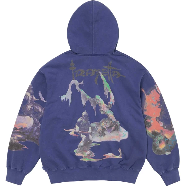 Supreme Frank Frazetta Zip Up Hooded Sweatshirt - Washed Navy (front)