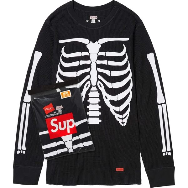 Supreme Hanes Bones Thermal Crew (1 Pack) - Black (front)