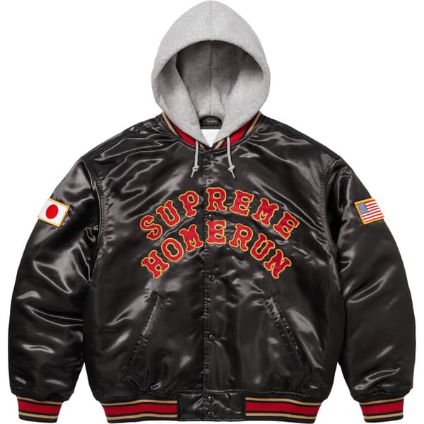 Supreme Homerun Satin Hooded Varsity Jacket - Black (front)